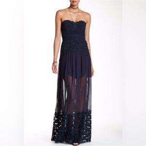 Free People Navy Strapless Lace Dress